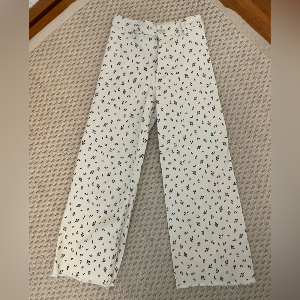 Zara White and Blue Floral Pants (The Marine)